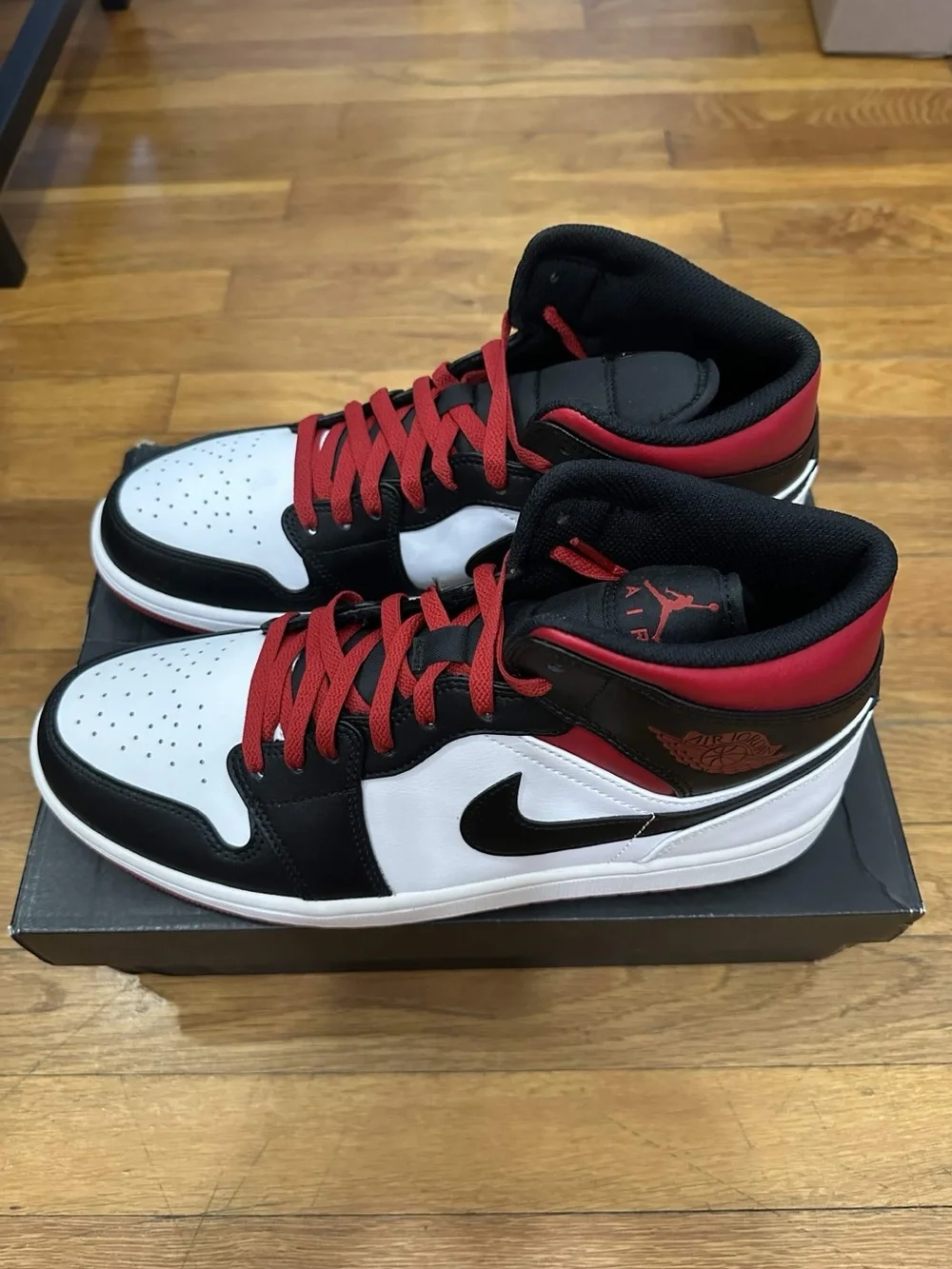 *New with Defects* Jordan 1 Mid Men White Black Red (DQ8426-106) Size 11.5